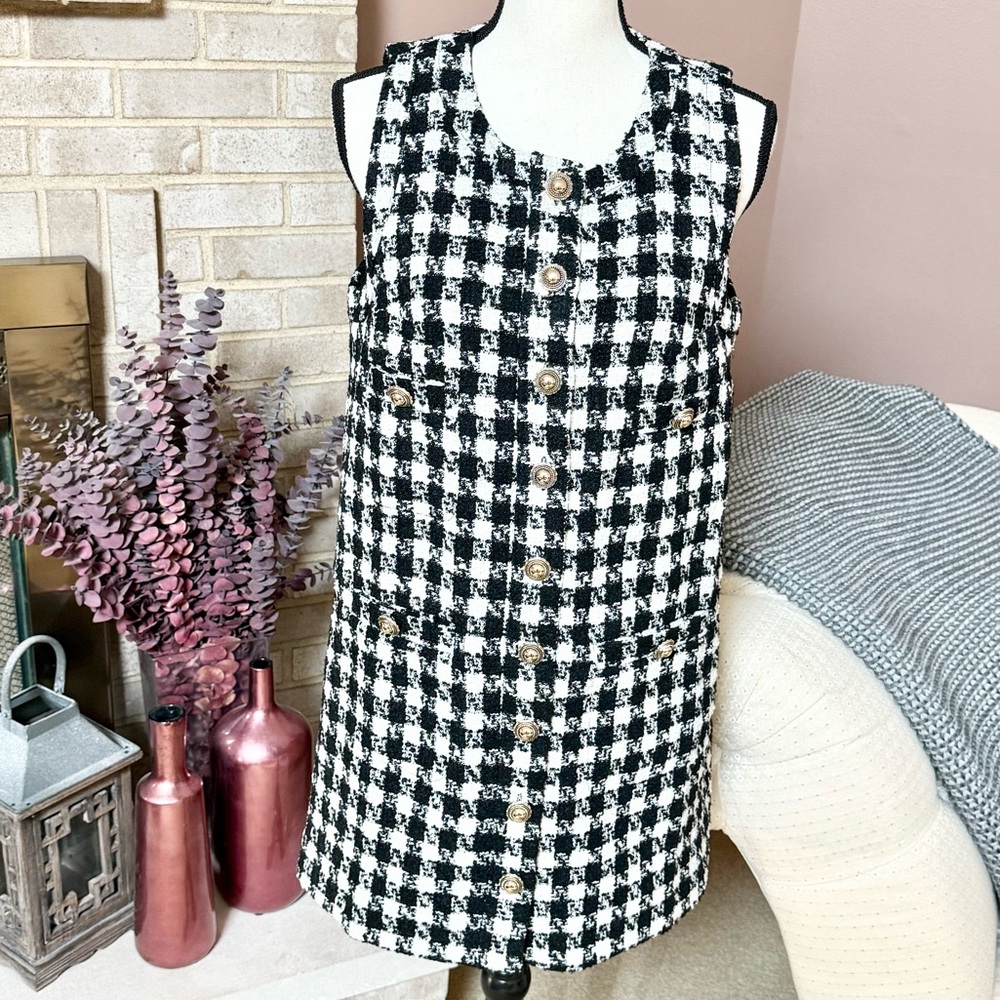 REFORMATION Tropez Mini Dress - Black Check - Picture 3 of 10